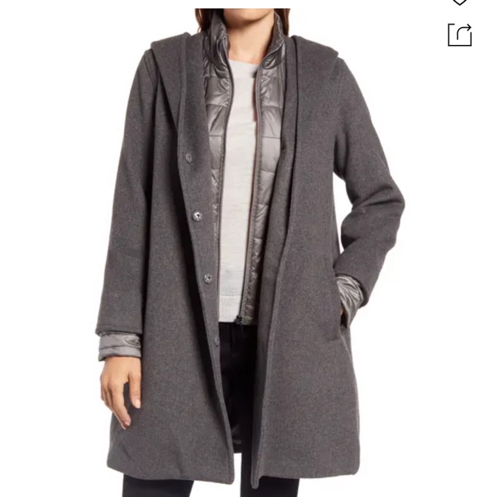 New Gallery long grey wool hooded coat S